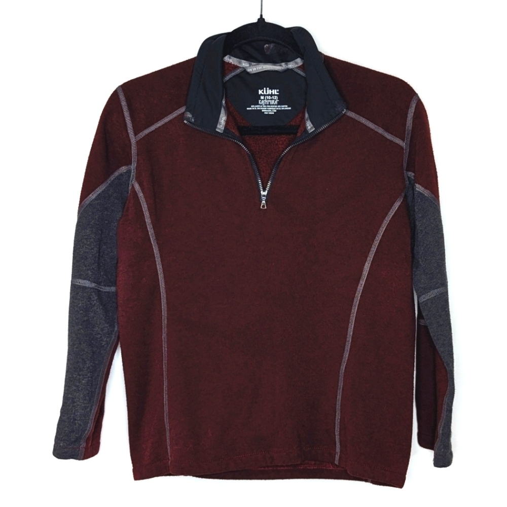 Kuhl Boys Revel Quarter Zip‎ Pull Over Fleece Sweater Brick Steel Medium 10 12 - Picture 2 of 6